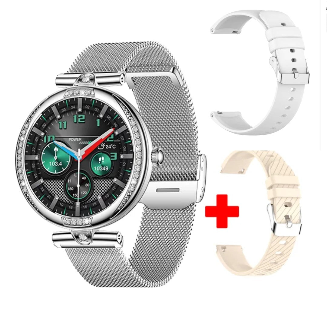 Smartwatch dama GBV Logic S333,cu 3 Curele Incluse, Ecran AMOLED 30mm, Monitorizare Puls, Somn,Oxigen, Fitness, Bluetooth,