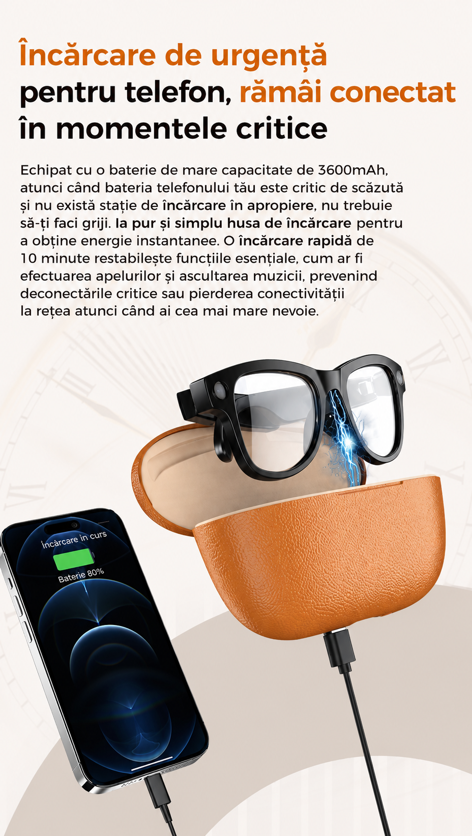 Ochelari Inteligenti AI GBV Logic GS 5MAX cu husa de incarcare, Camera Sony 8MP 4K HD, Traducere in Timp Real, Asistent AI, Apeluri Bluetooth 5.3, Microfon Dual, Lentile Fotocromatice, Husa Power Bank 3600mAh, IP54