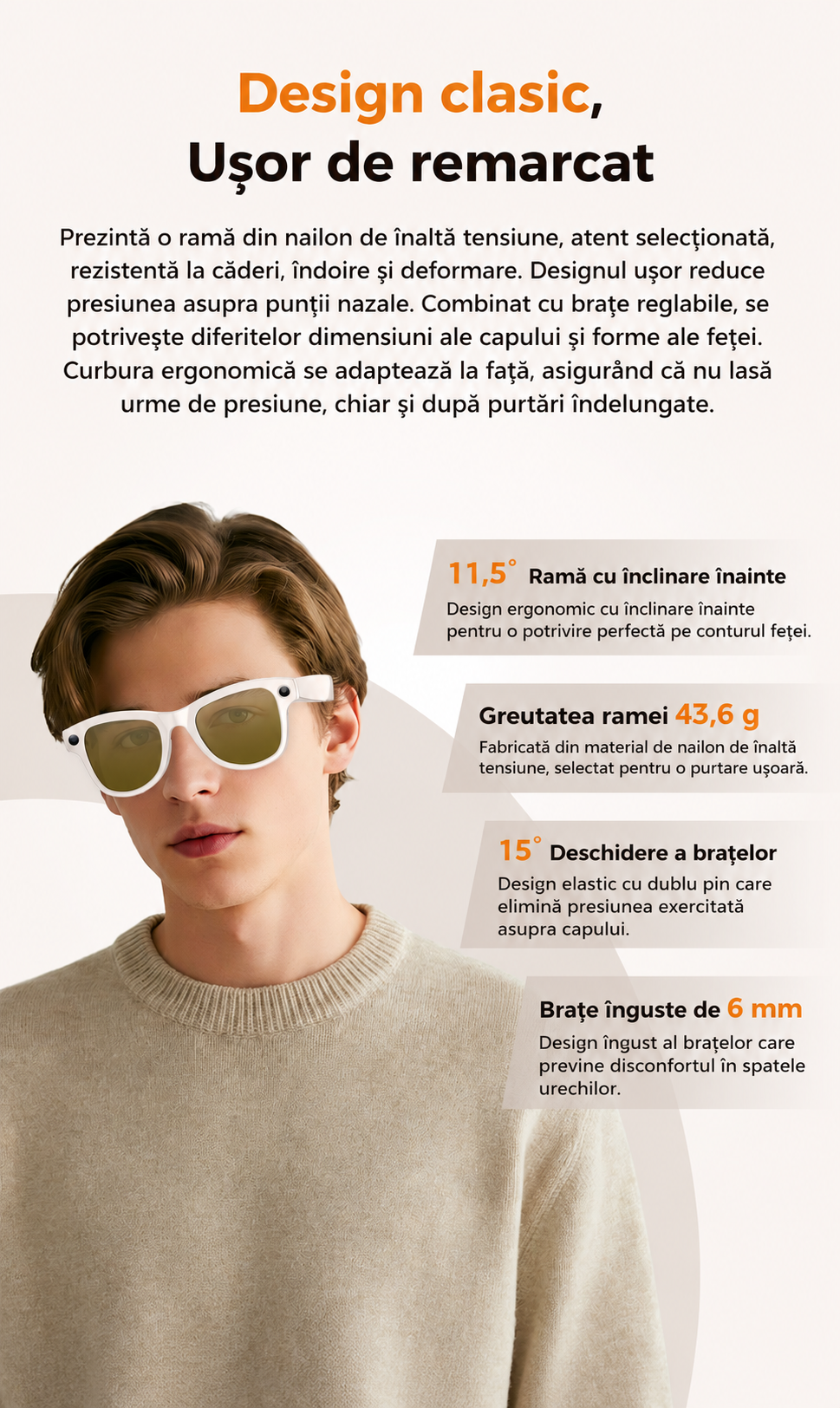 Ochelari Inteligenti AI GBV Logic GS 5MAX cu husa de incarcare, Camera Sony 8MP 4K HD, Traducere in Timp Real, Asistent AI, Apeluri Bluetooth 5.3, Microfon Dual, Lentile Fotocromatice, Husa Power Bank 3600mAh, IP54