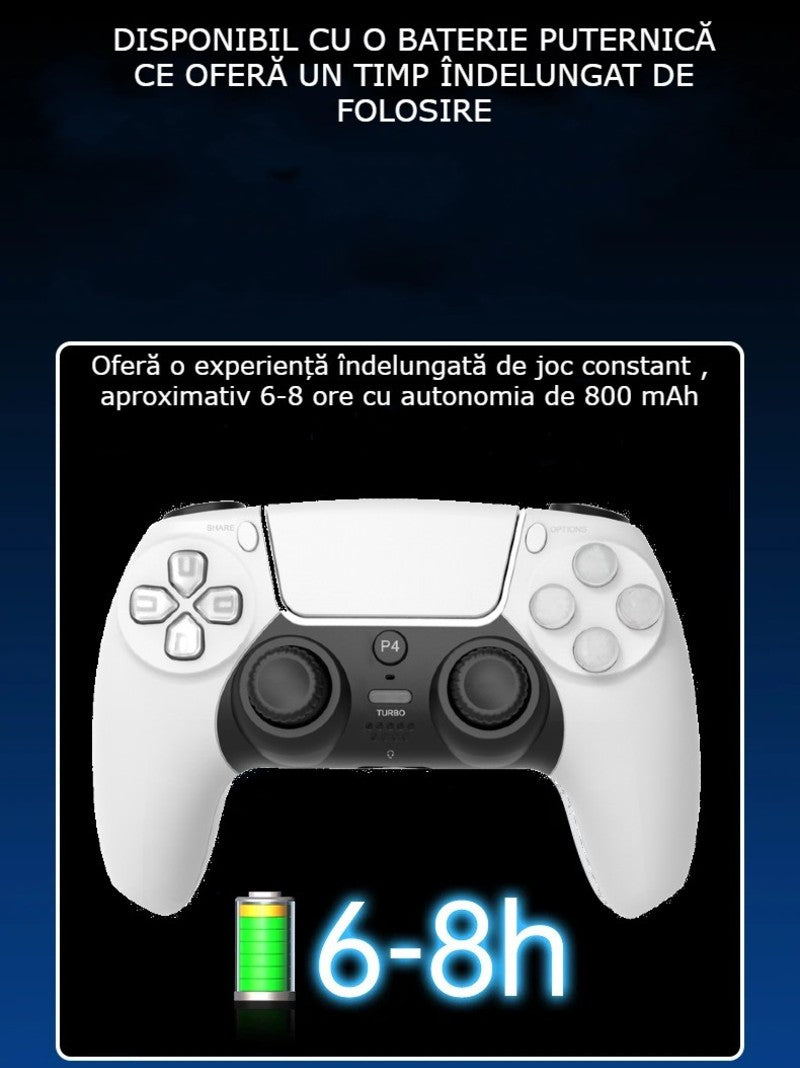Controller Wireless PS4 GBV LOGIC, Gamepad Bluetooth, Functie Turbo, Vibratii Duble, Jack 3.5mm, LED Iluminat, Baterie 800mAh, Alb