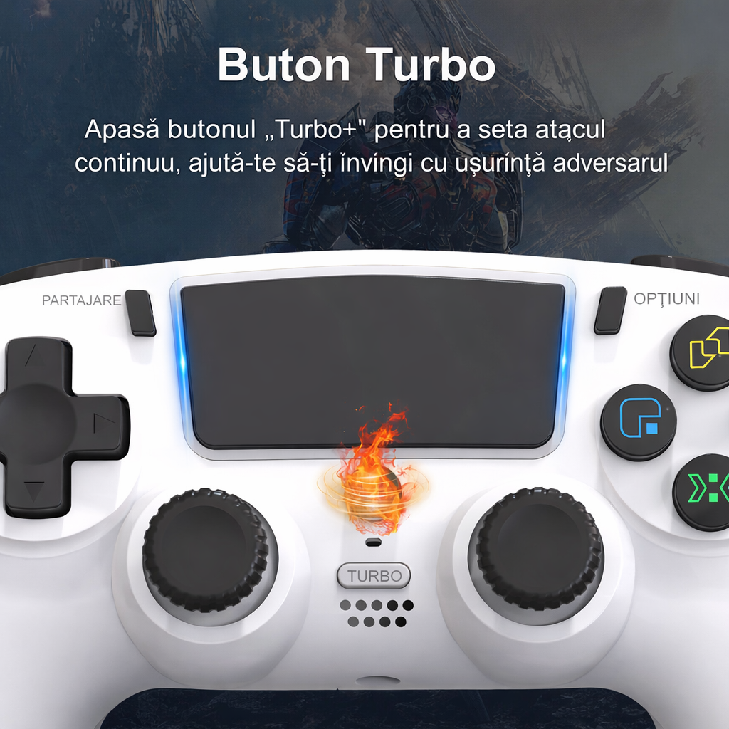 Controller PS5 Wireless GBV Logic Negru, Gamepad Gaming cu Vibratie Dubla, Functie Turbo, LED RGB, Compatibil PS5 si PC, Baterie 600mAh