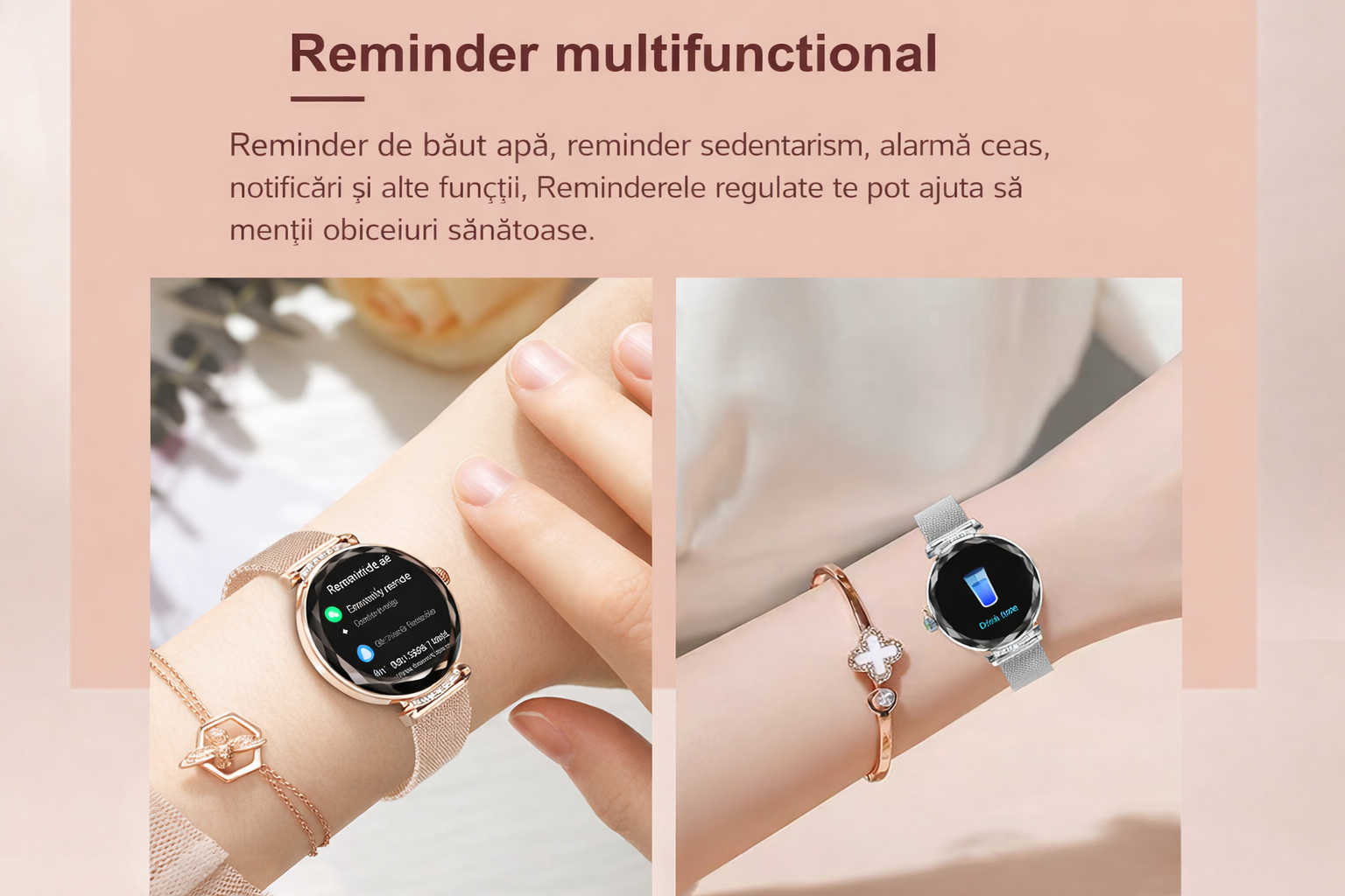 Smartwatch Dama GBV Logic S336,3 Curele Incluse, Ecran AMOLED 30mm, Monitorizare Puls, Somn,Oxigen, Fitness, Bluetooth,