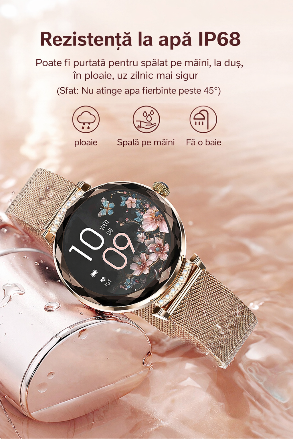Smartwatch Dama GBV Logic S336,3 Curele Incluse, Ecran AMOLED 30mm, Monitorizare Puls, Somn,Oxigen, Fitness, Bluetooth,