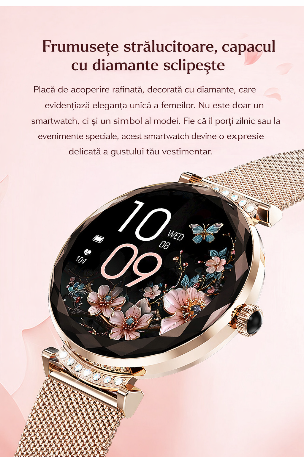Smartwatch Dama GBV Logic S336,3 Curele Incluse, Ecran AMOLED 30mm, Monitorizare Puls, Somn,Oxigen, Fitness, Bluetooth,