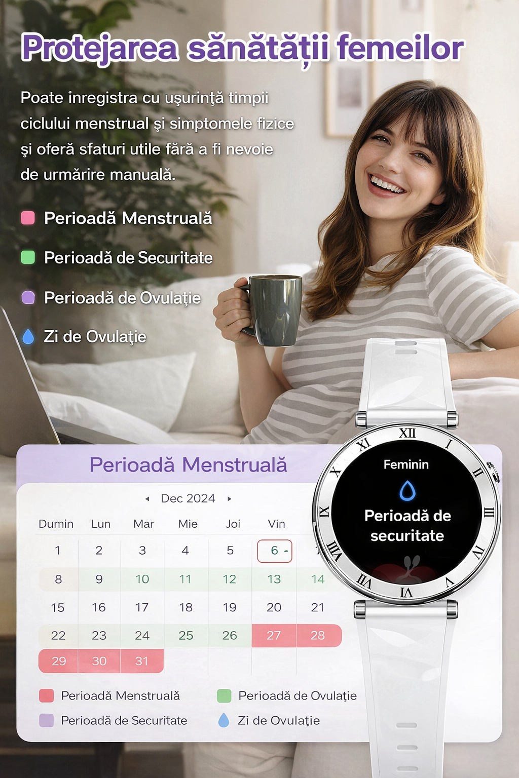 Smartwatch Dama GBV LOGIC AM20 Argintiu, Ecran AMOLED, Monitorizare Ritm Cardiac, Oxigen Sange, Tensiune Arteriala, Fitness Tracker, 3 Curele, Android & iPhone