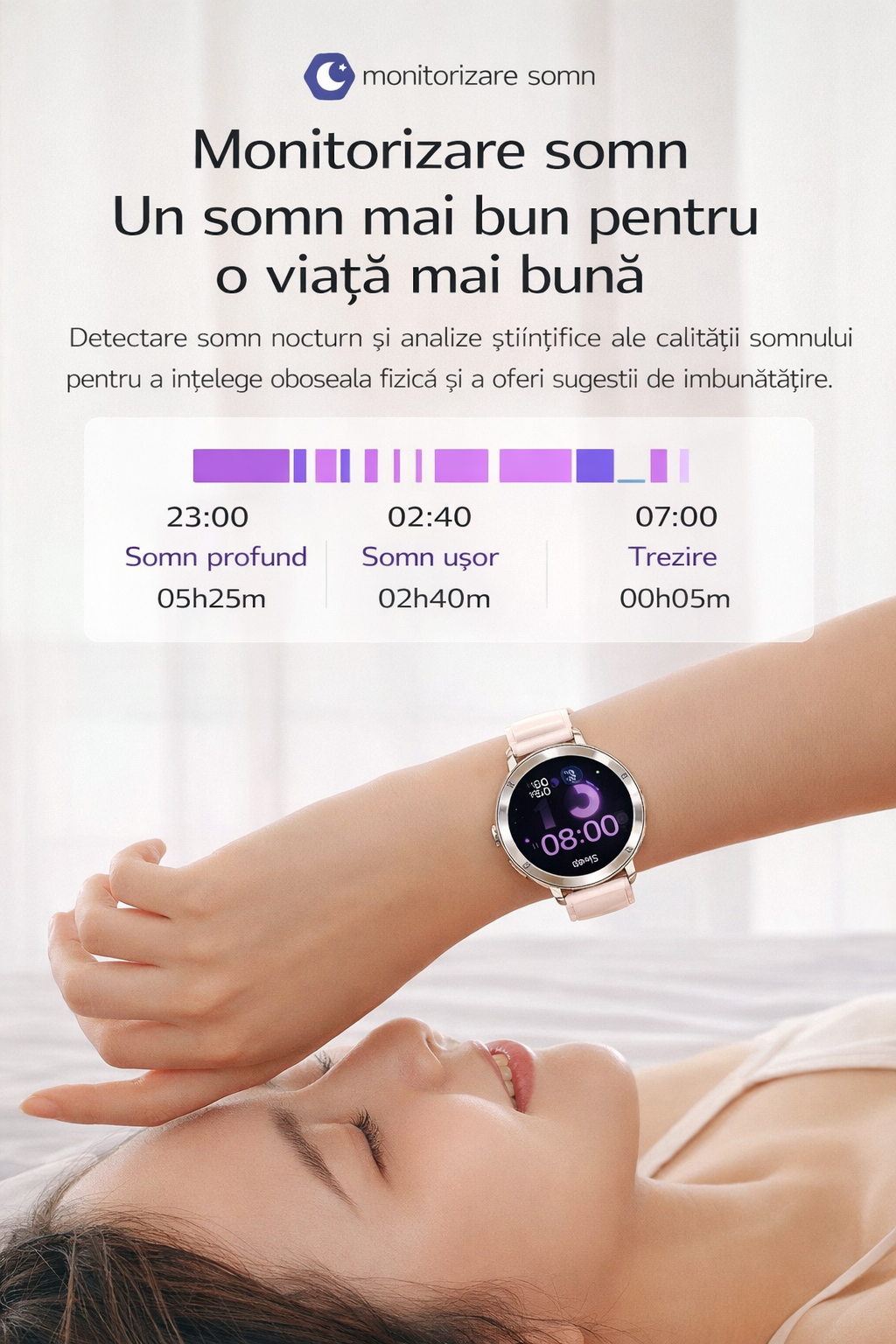 Smartwatch GBV LOGIC AM20, auriu, ecran AMOLED, rezolutie 390x390, moduri sportive, ecran de 30 mm, saturatie de oxigen, tensiune arteriala, calitatea somnului, 3 curele cu latime de 18mm, aplicatie FitCloudPro