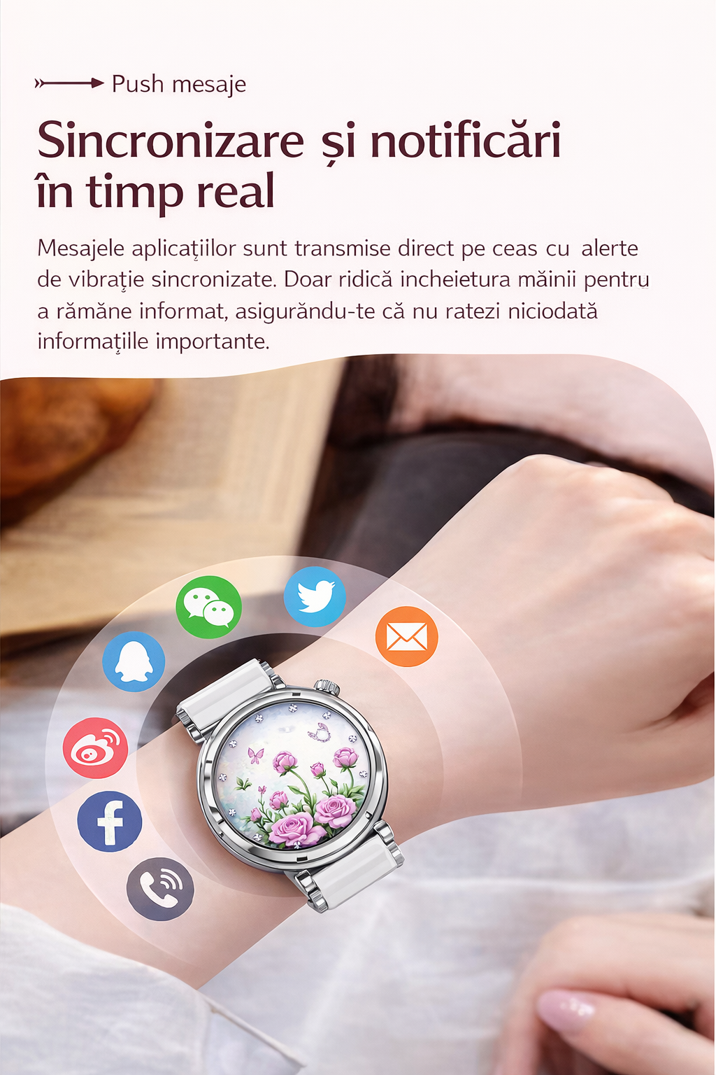 Smartwatch Dama GBV LOGIC AM20 Argintiu, Ecran AMOLED, Monitorizare Ritm Cardiac, Oxigen Sange, Tensiune Arteriala, Fitness Tracker, 3 Curele, Android & iPhone