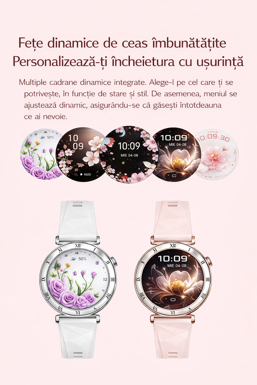 Smartwatch GBV LOGIC AM20, auriu, ecran AMOLED, rezolutie 390x390, moduri sportive, ecran de 30 mm, saturatie de oxigen, tensiune arteriala, calitatea somnului, 3 curele cu latime de 18mm, aplicatie FitCloudPro