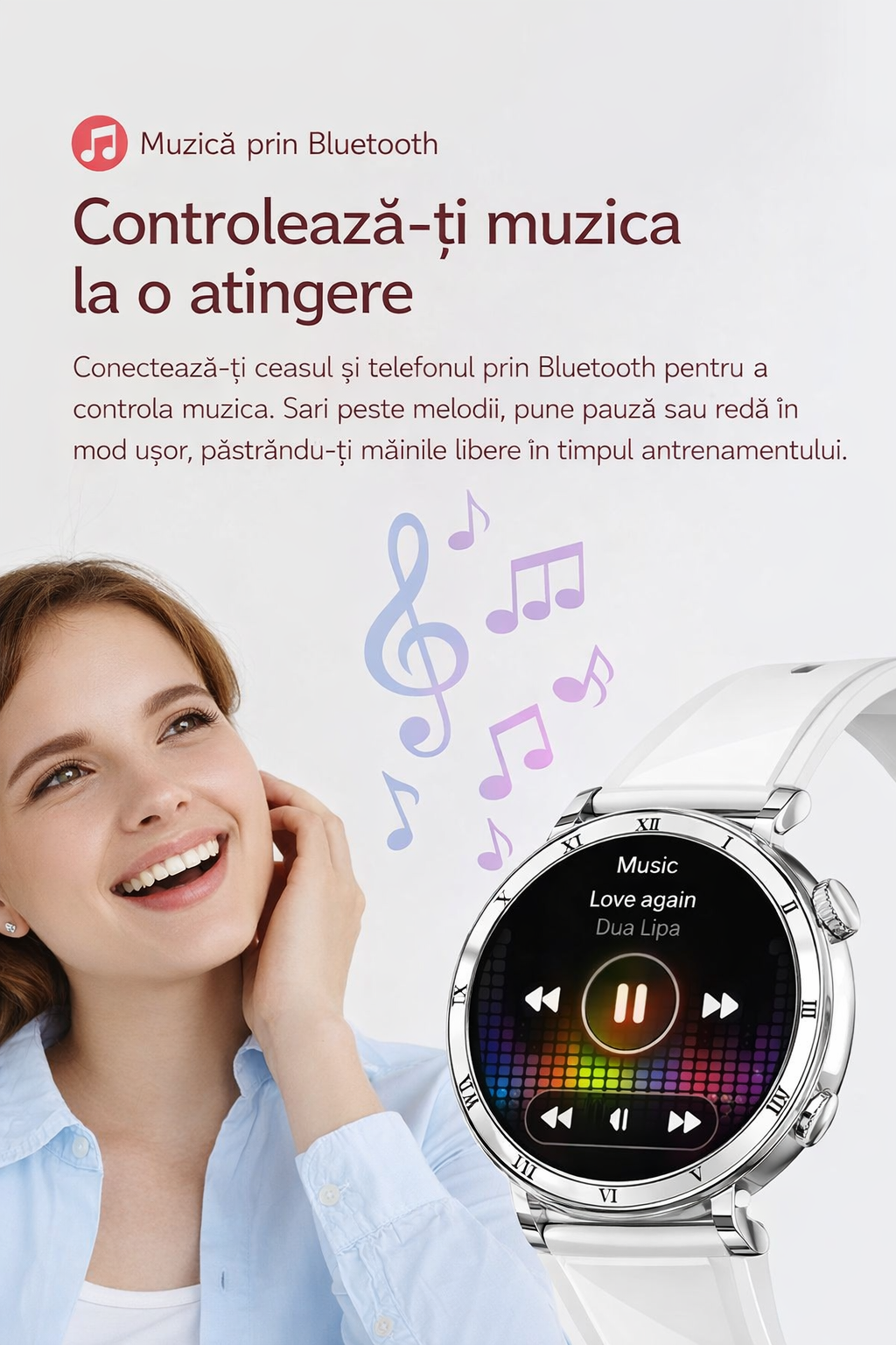 Smartwatch GBV LOGIC AM20, auriu, ecran AMOLED, rezolutie 390x390, moduri sportive, ecran de 30 mm, saturatie de oxigen, tensiune arteriala, calitatea somnului, 3 curele cu latime de 18mm, aplicatie FitCloudPro