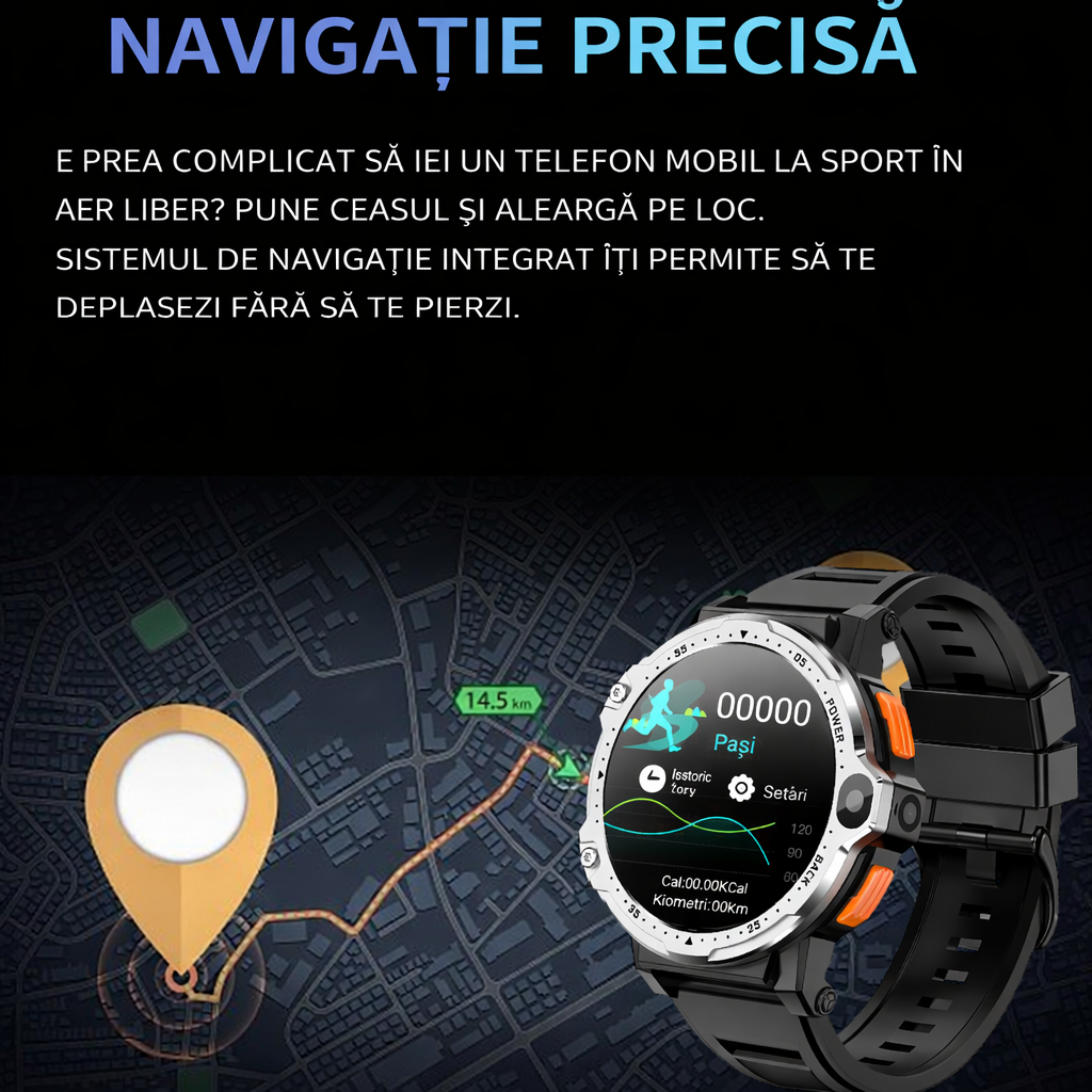 Smartwatch cu SIM și cameră foto GBV LOGIC PG999 2MP+8MP, sistem de operare android, display 1, 54 inch(39 mm), baterie 800 mAh, monitorizare ritm cardiac, moduri sport, tensiometru, memorie 16gb
