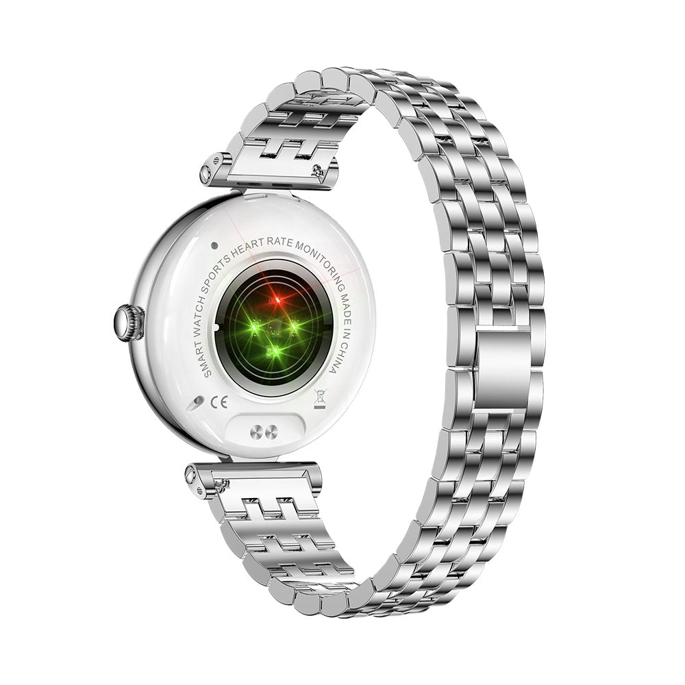 Smartwatch dama GBV Logic AK73, argintiu, ecran AMOLED 1.28 inch (32mm), Monitorizare puls, Oxigen Sange, Somn, 2 Curele