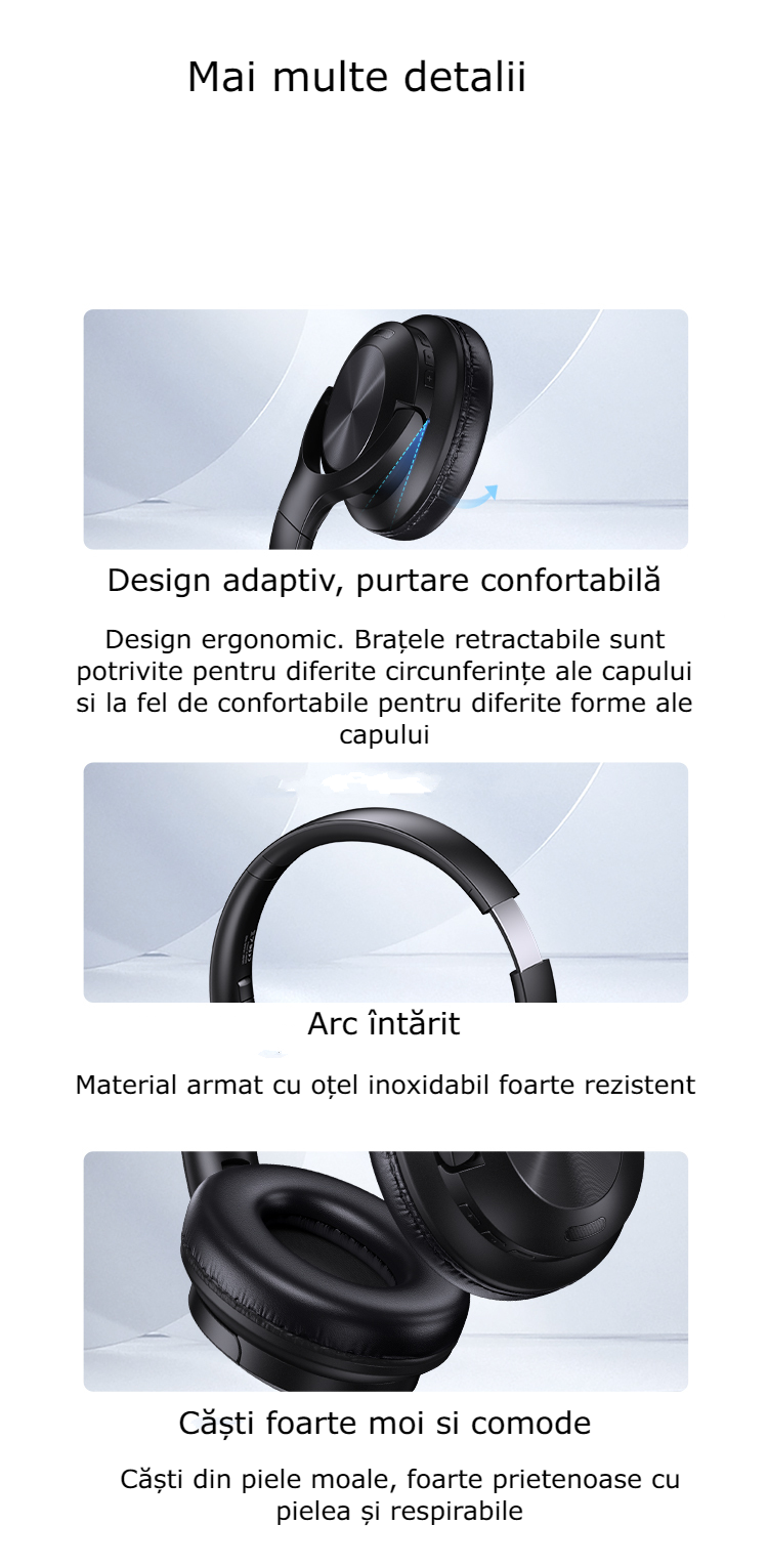 Căști Bluetooth Wireless On-Ear GBV Logic YH21 Negre, Anulare Zgomot Exterior(Noise Cancelling), Autonomie 70 Ore, Bluetooth 5.3, Bass Puternic, Microfon HD, Pliabile, Android & iPhone