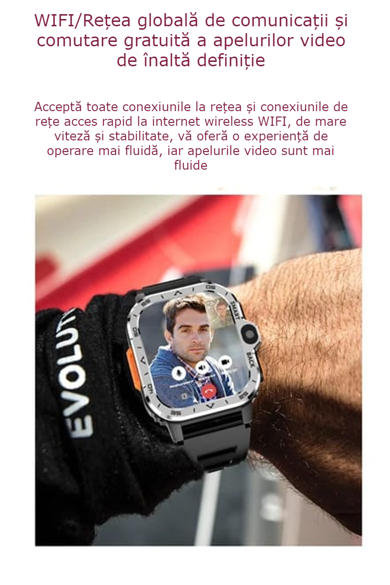 Smartwatch Android 4G cu SIM GBV Logic, Apel Video, Camera Duala 2MP+8MP, GPS, WiFi, 16GB Memorie, Baterie 800mAh