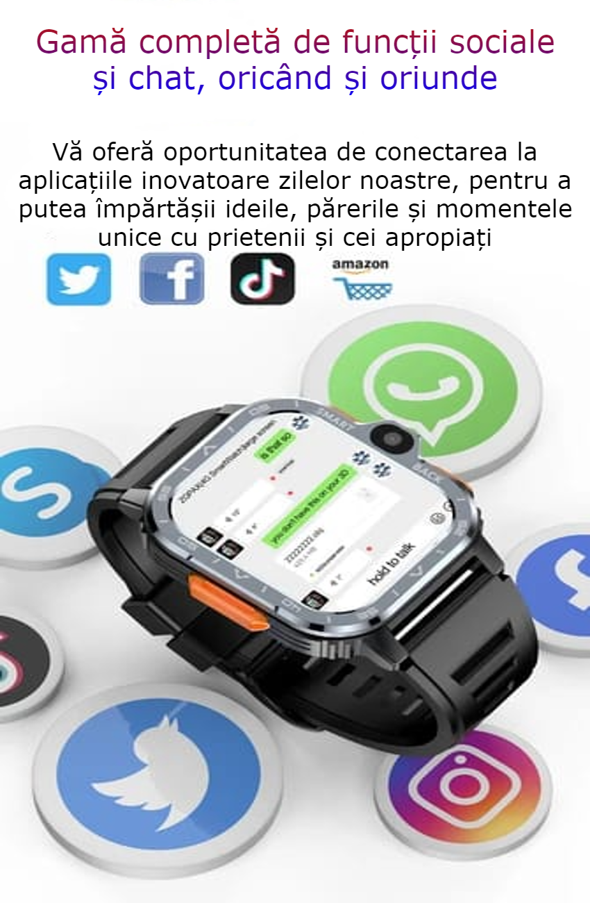 Smartwatch Android 4G cu SIM GBV Logic, Apel Video, Camera Duala 2MP+8MP, GPS, WiFi, 16GB Memorie, Baterie 800mAh
