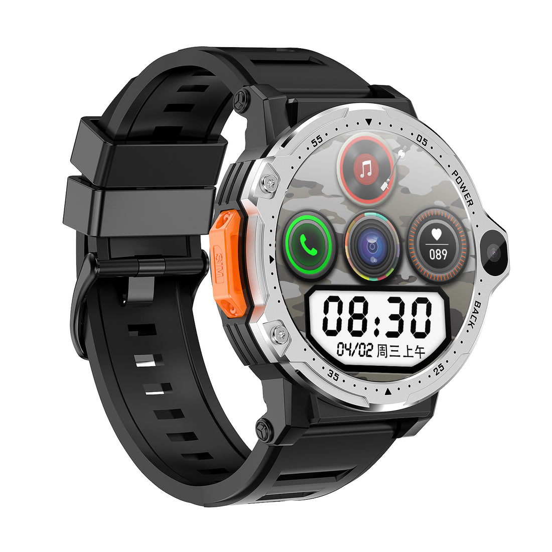Smartwatch cu SIM și cameră foto GBV LOGIC PG999 2MP+8MP, sistem de operare android, display 1, 54 inch(39 mm), baterie 800 mAh, monitorizare ritm cardiac, moduri sport, tensiometru, memorie 16gb