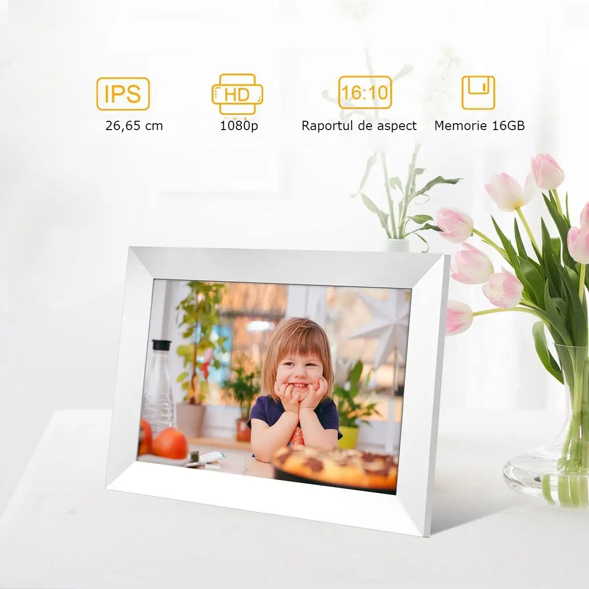 Rama Foto Digitala WiFi GBV LOGIC Neagră, Aplicatie Frameo, Ecran Tactil IPS HD 10.1 Inch (25,65 cm), Memorie 32GB, Redare Video, 2 Difuzoare