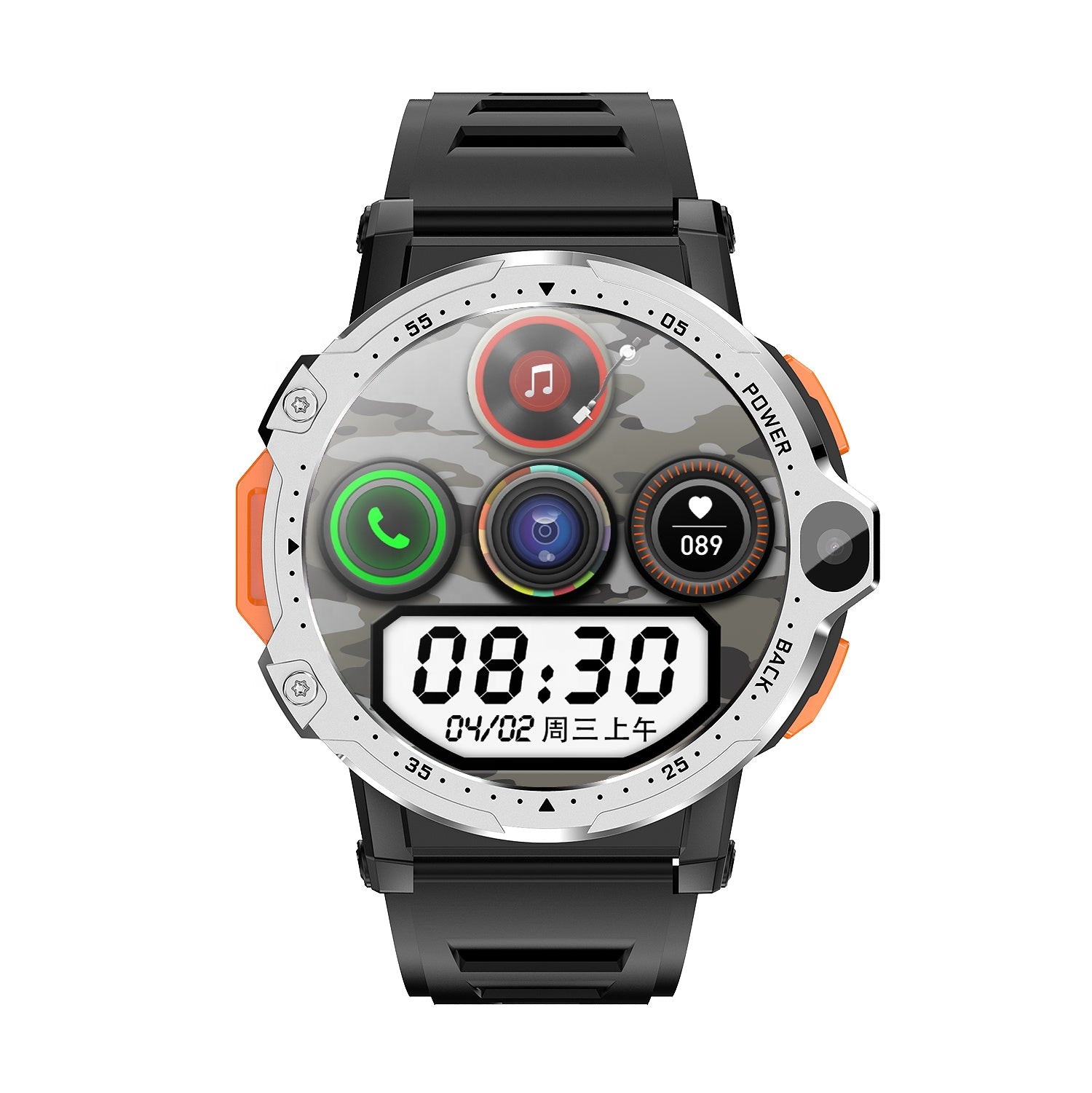 Smartwatch cu SIM și cameră foto GBV LOGIC PG999 2MP+8MP, sistem de operare android, display 1, 54 inch(39 mm), baterie 800 mAh, monitorizare ritm cardiac, moduri sport, tensiometru, memorie 16gb