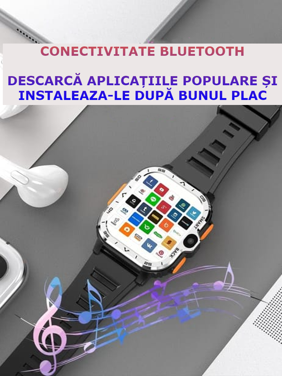 Smartwatch Android 4G cu SIM GBV Logic, Apel Video, Camera Duala 2MP+8MP, GPS, WiFi, 16GB Memorie, Baterie 800mAh