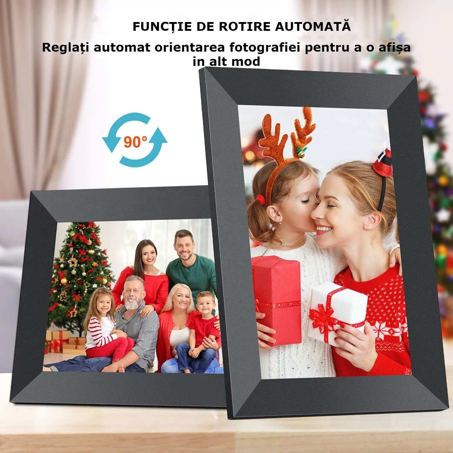 Rama Foto Digitala WiFi GBV LOGIC Neagră, Aplicatie Frameo, Ecran Tactil IPS HD 10.1 Inch (25,65 cm), Memorie 32GB, Redare Video, 2 Difuzoare