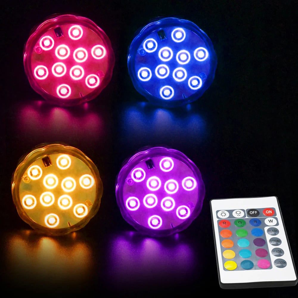 Lumina Subacvatica LED RGB GBV LOGIC cu Telecomanda, 16 Culori, IP68, pentru Piscina, Jacuzzi, Cada si Acvariu, Reincarcabila, 10 LED-uri, Baterie 1200mAh