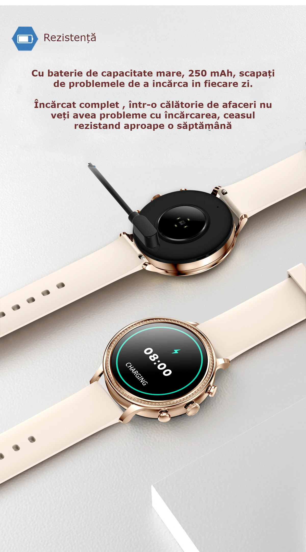 Ceas smartwatch dama GBV LOGIC SW20, argintiu, ecran rotund, rezolutie 360*360, conectare aplicatie, bluetooth, monitorizare somn, monitorizare fitness, ritm cardiac, saturatie de oxigen, notificari retele sociale