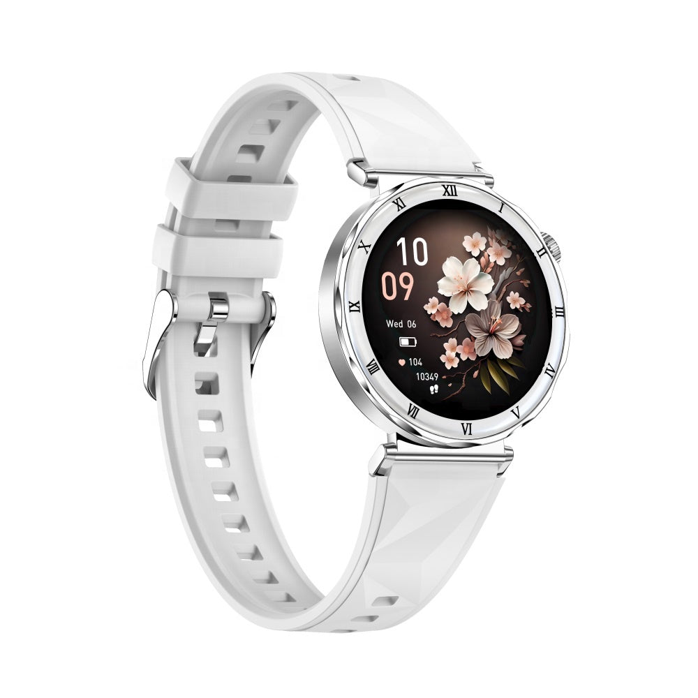 Smartwatch Dama GBV LOGIC AM20 Argintiu, Ecran AMOLED, Monitorizare Ritm Cardiac, Oxigen Sange, Tensiune Arteriala, Fitness Tracker, 3 Curele, Android & iPhone