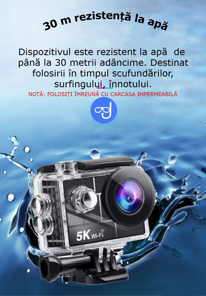 Camera de Actiune GBV LOGIC cu telecomanda, 5K Ultra HD, Foto 50 MP,Unghi Larg 170°, Senzor Sony, Filmare Subacvatica 30 m adancime