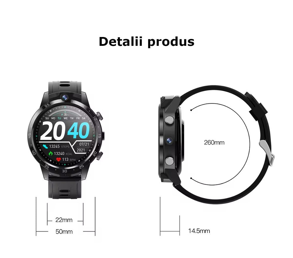 Smartwatch cu SIM 4G GBV Logic X600S – Android, 16GB, cameră duală, apeluri, GPS, AMOLED, monitorizare sănătate