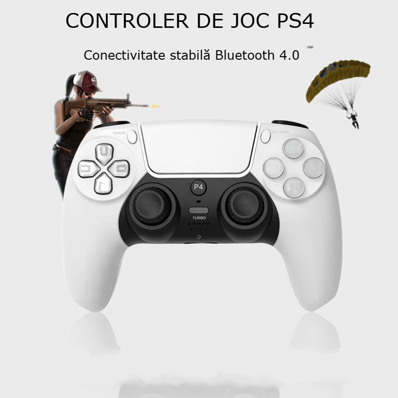 Controller Wireless PS4 GBV LOGIC, Gamepad Bluetooth, Functie Turbo, Vibratii Duble, Jack 3.5mm, LED Iluminat, Baterie 800mAh, Alb