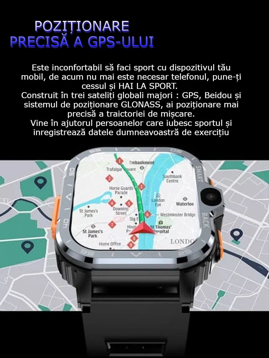 Smartwatch Android 4G cu SIM GBV Logic, Apel Video, Camera Duala 2MP+8MP, GPS, WiFi, 16GB Memorie, Baterie 800mAh
