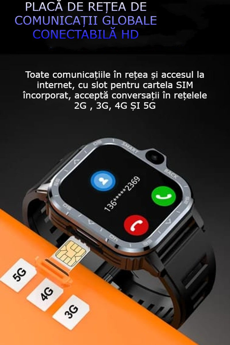 Smartwatch Android 4G cu SIM GBV Logic, Apel Video, Camera Duala 2MP+8MP, GPS, WiFi, 16GB Memorie, Baterie 800mAh