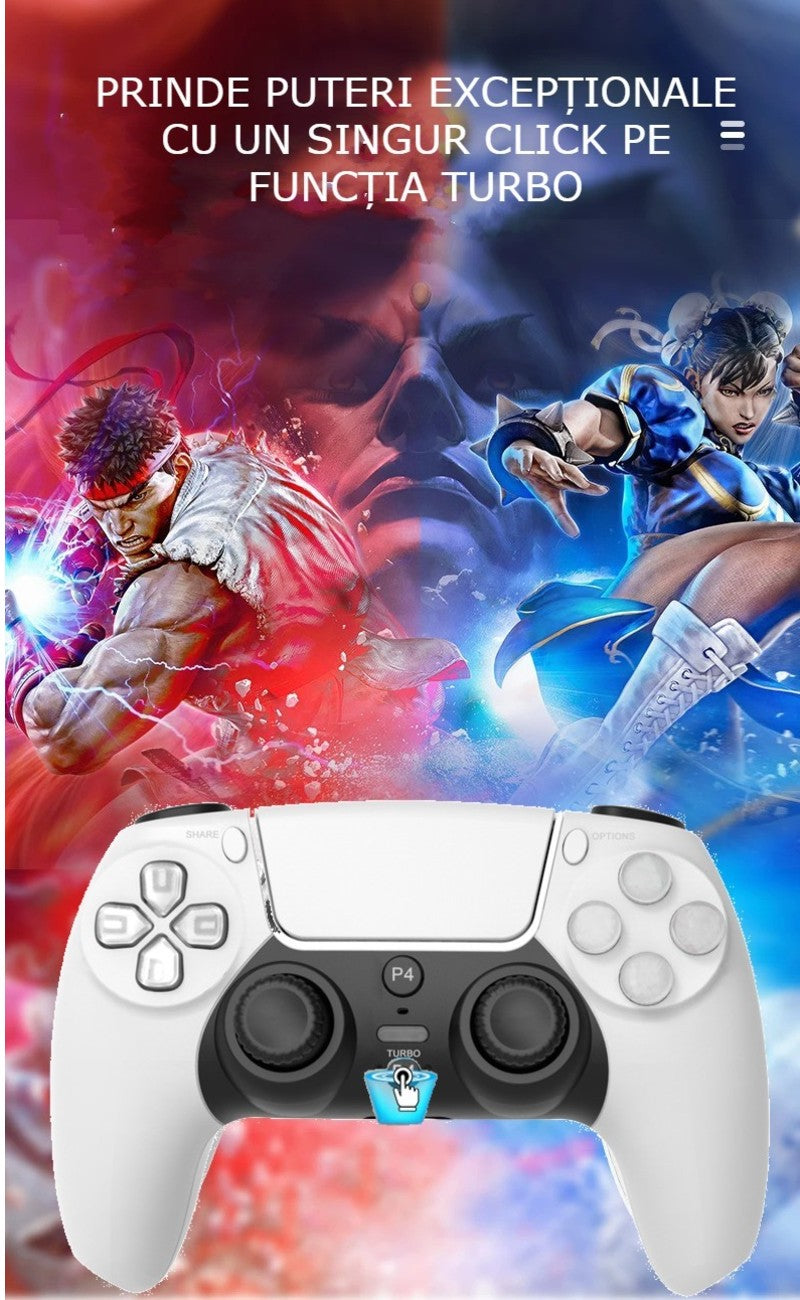 Controller Wireless PS4 GBV LOGIC, Gamepad Bluetooth, Functie Turbo, Vibratii Duble, Jack 3.5mm, LED Iluminat, Baterie 800mAh, Alb