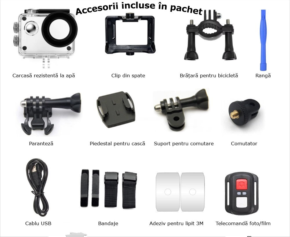 Camera de Actiune GBV LOGIC cu telecomanda, 5K Ultra HD, Foto 50 MP,Unghi Larg 170°, Senzor Sony, Filmare Subacvatica 30 m adancime