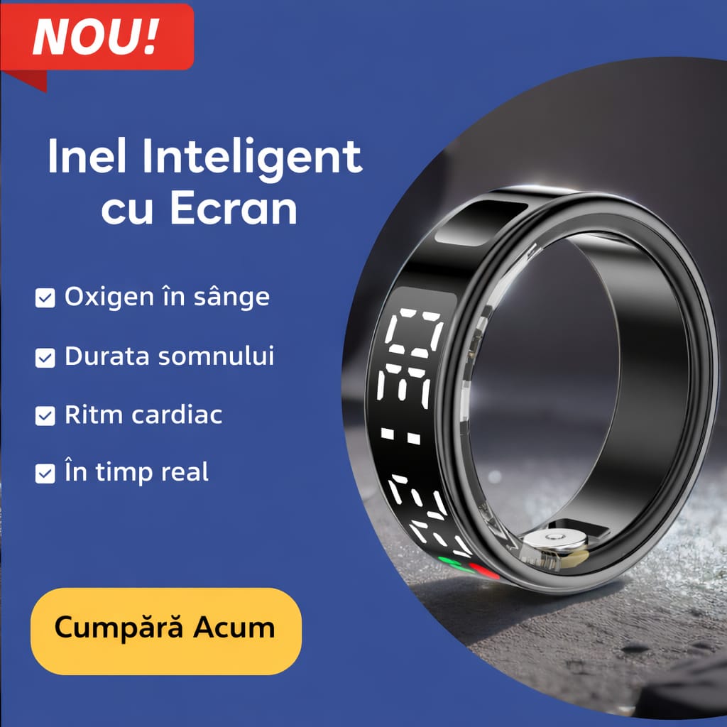 Inel Inteligent Smart Ring GBV LOGIC R08 Negru, Marimea 11 (20,9 mm), Monitorizare Somn, Ritm Cardiac, Oxigen Sanguin SpO2, Fitness Tracker, Android & iPhone, Autonomie 5 Zile