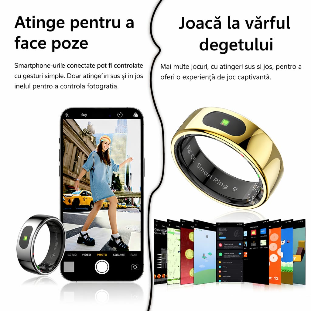 Inel Inteligent Smart Ring GBV LOGIC R08 Gri, Marimea 8 (18,3 mm), Monitorizare Somn, Ritm Cardiac, Oxigen Sanguin SpO2, Fitness Tracker, Android & iPhone, Autonomie 5 Zile