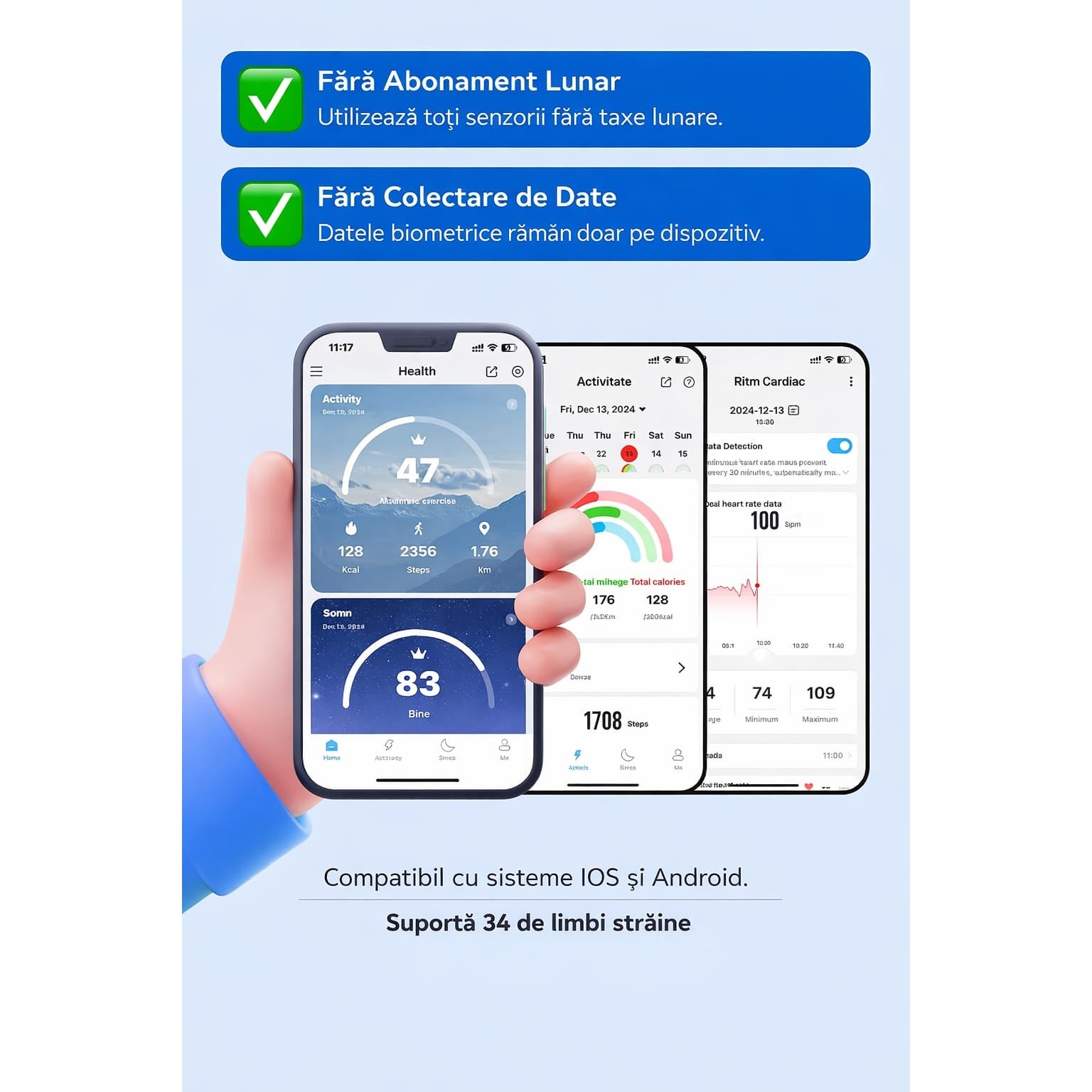 Inel Inteligent Smart Ring GBV LOGIC R08 Gri, Marimea 11 (20,9 mm), Monitorizare Somn, Ritm Cardiac, Oxigen Sanguin SpO2, Fitness Tracker, Android & iPhone, Autonomie 5 Zile