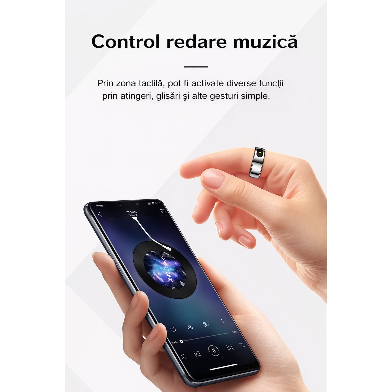 Inel Inteligent Smart Ring GBV LOGIC R08 Gri, Marimea 8 (18,3 mm), Monitorizare Somn, Ritm Cardiac, Oxigen Sanguin SpO2, Fitness Tracker, Android & iPhone, Autonomie 5 Zile