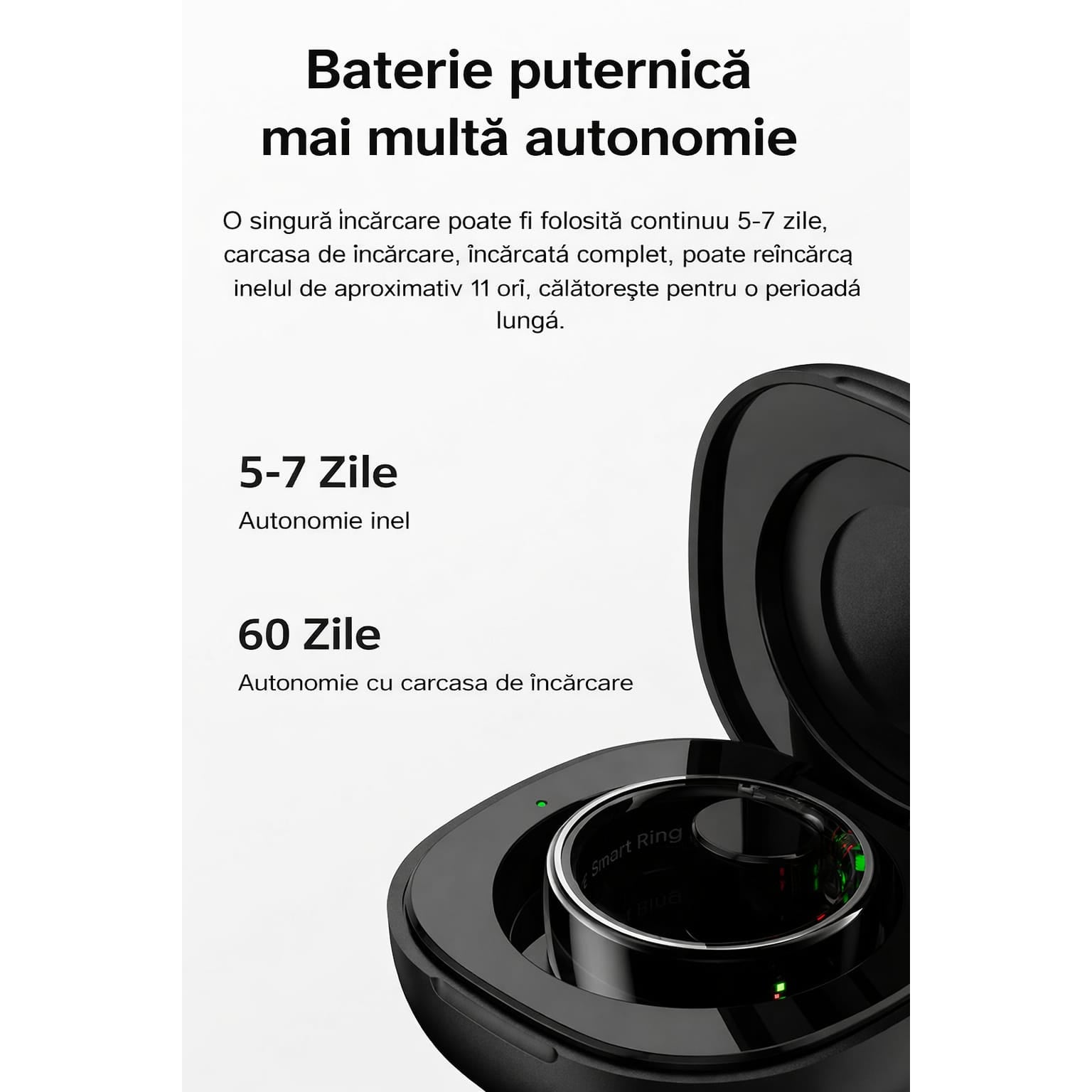 Inel Inteligent Smart Ring GBV LOGIC R08 Negru, Marimea 8 (18,3 mm), Monitorizare Somn, Ritm Cardiac, Oxigen Sanguin SpO2, Fitness Tracker, Android & iPhone, Autonomie 5 Zile