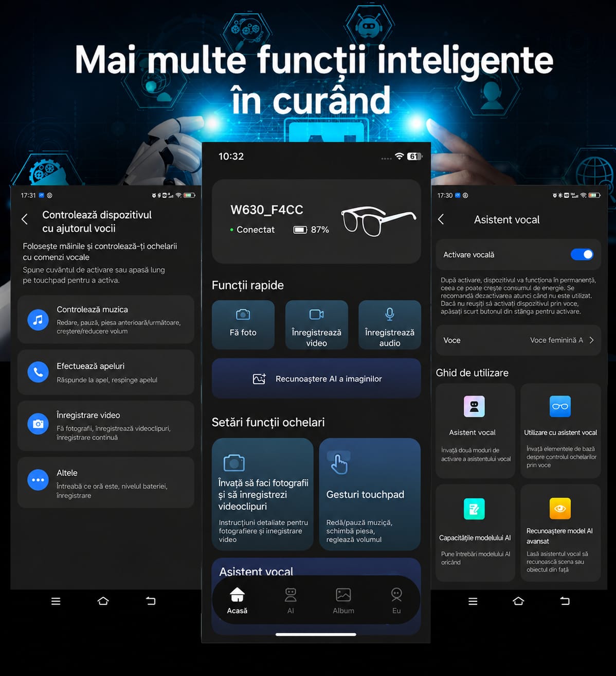 Ochelari Inteligenti AI GBV Logic W630, Camera Sony 8MP Full HD 1080P, ChatGPT, Traducere in Timp Real, Limba Romana, Lentile heliomate, Bluetooth 5.4, Apeluri Hands-Free, UV400, Difuzor si microfon incorporat