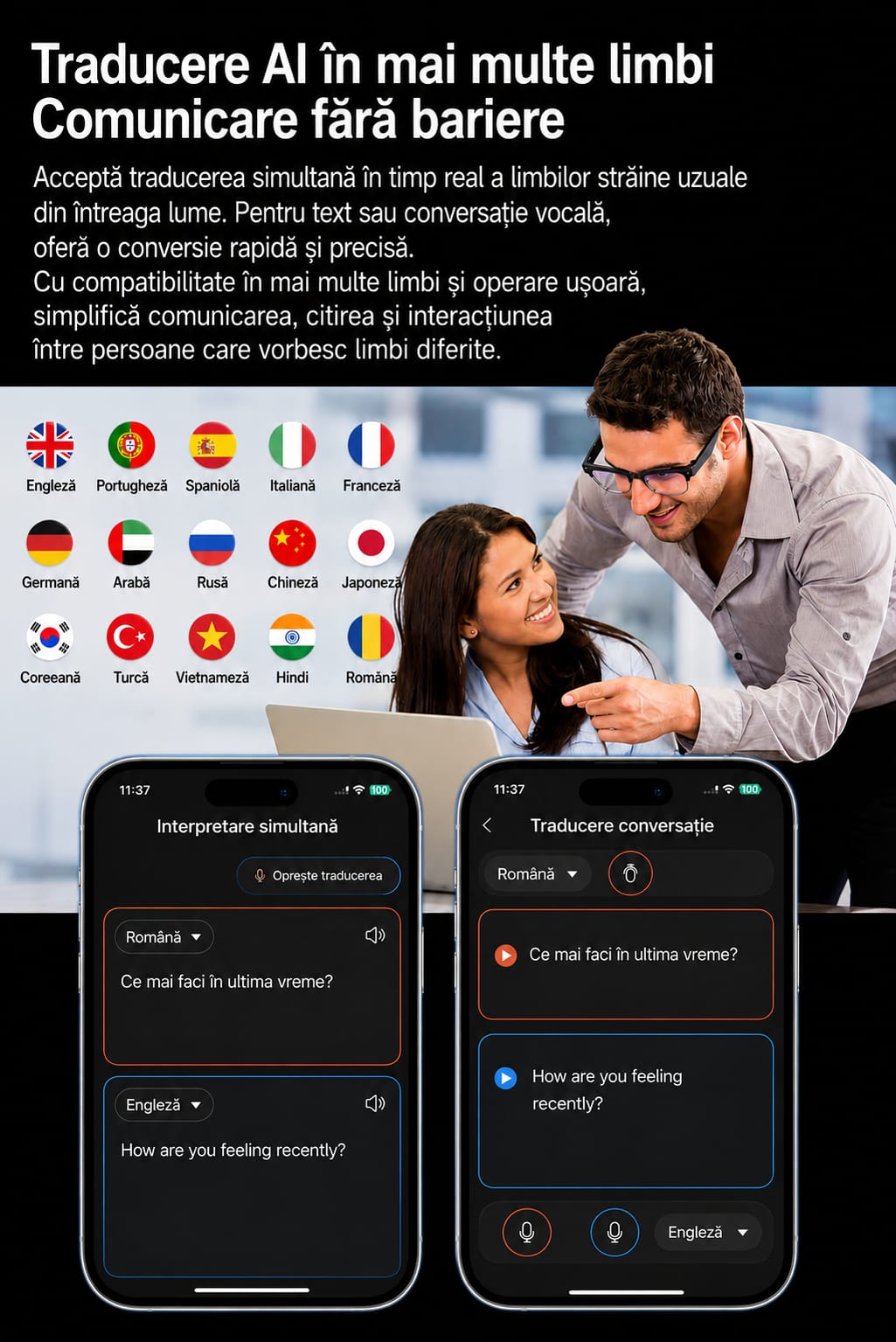 Ochelari Inteligenti AI GBV Logic W630, Camera Sony 8MP Full HD 1080P, ChatGPT, Traducere in Timp Real, Limba Romana, Lentile heliomate, Bluetooth 5.4, Apeluri Hands-Free, UV400, Difuzor si microfon incorporat
