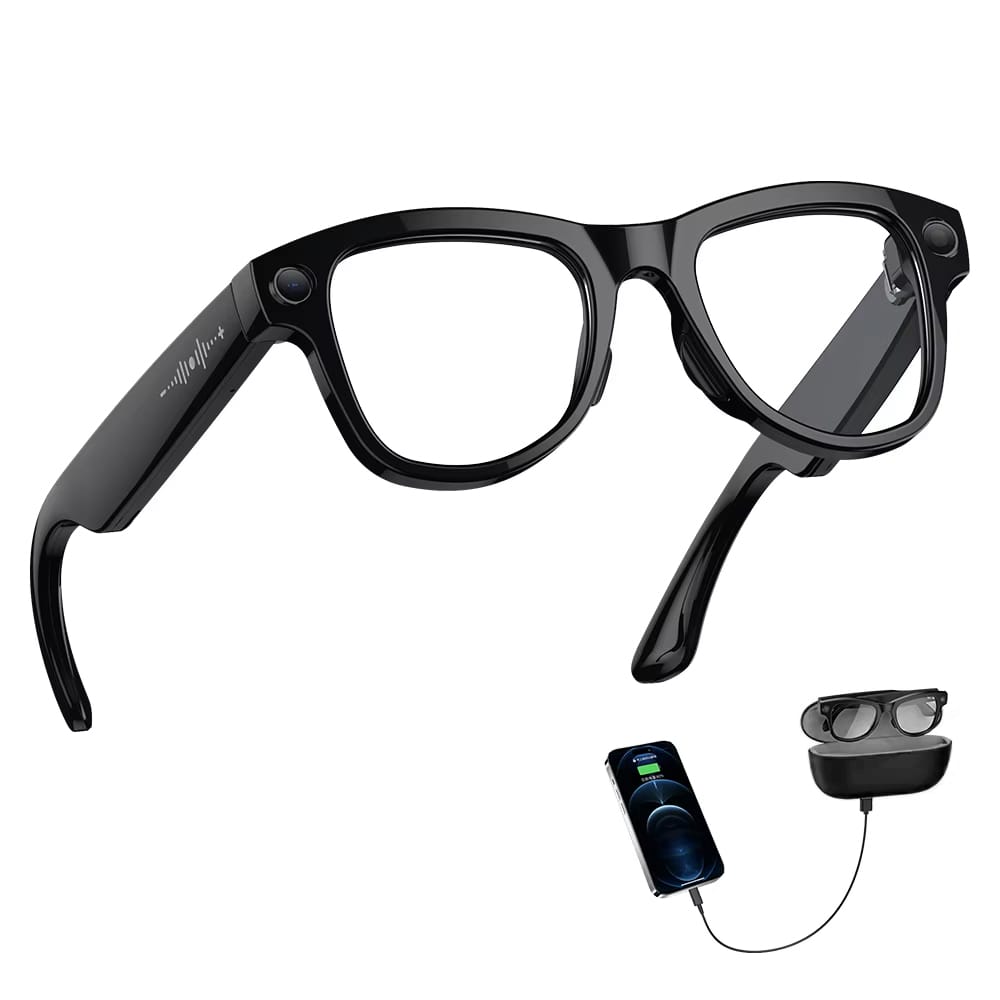 Ochelari Inteligenti AI GBV Logic GS 5MAX cu husa de incarcare, Camera Sony 8MP 4K HD, Traducere in Timp Real, Asistent AI, Apeluri Bluetooth 5.3, Microfon Dual, Lentile Fotocromatice, Husa Power Bank 3600mAh, IP54