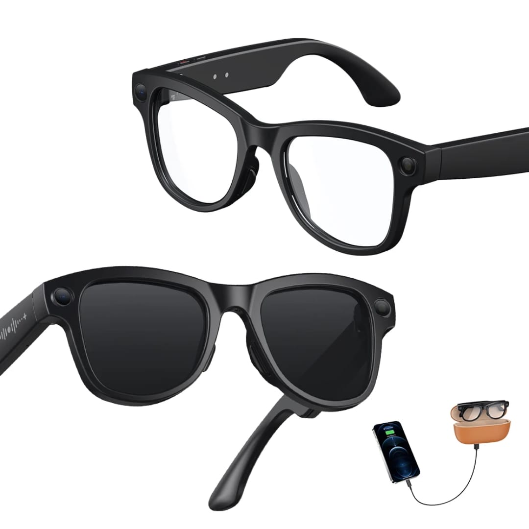 Ochelari Inteligenti AI GBV Logic GS 5MAX cu husa de incarcare, Camera Sony 8MP 4K HD, Traducere in Timp Real, Asistent AI, Apeluri Bluetooth 5.3, Microfon Dual, Lentile Fotocromatice, Husa Power Bank 3600mAh, IP54