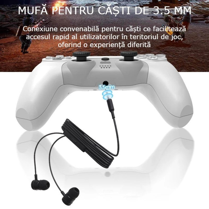 Controller Wireless PS4 GBV LOGIC, Gamepad Bluetooth, Functie Turbo, Vibratii Duble, Jack 3.5mm, LED Iluminat, Baterie 800mAh, Alb