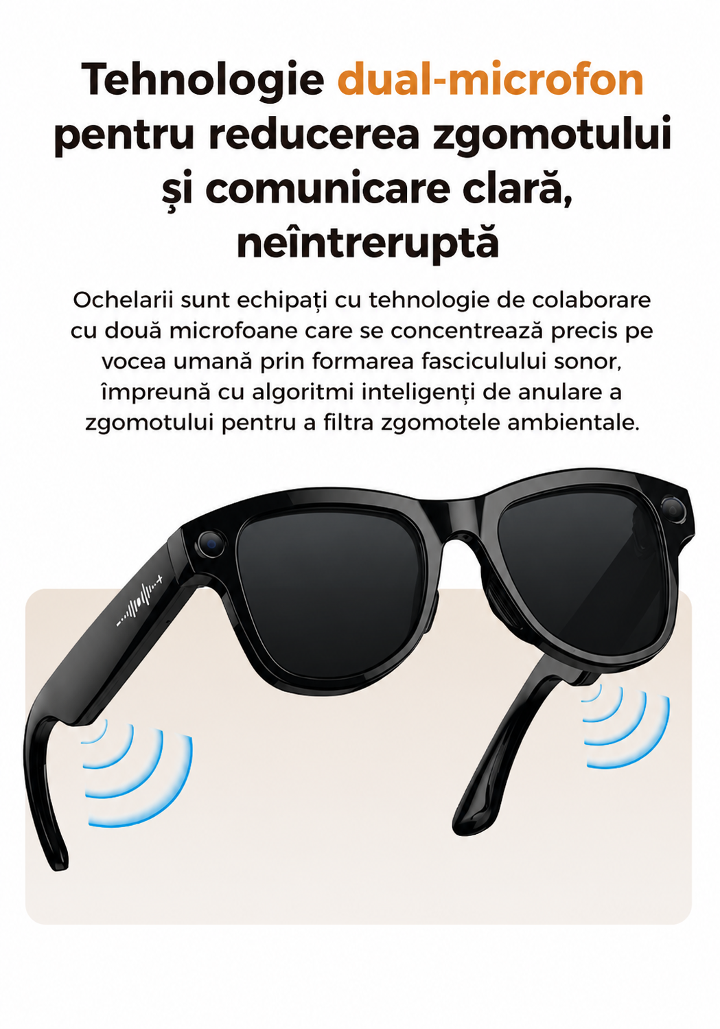 Ochelari Inteligenti AI GBV Logic GS 5MAX cu husa de incarcare, Camera Sony 8MP 4K HD, Traducere in Timp Real, Asistent AI, Apeluri Bluetooth 5.3, Microfon Dual, Lentile Fotocromatice, Husa Power Bank 3600mAh, IP54