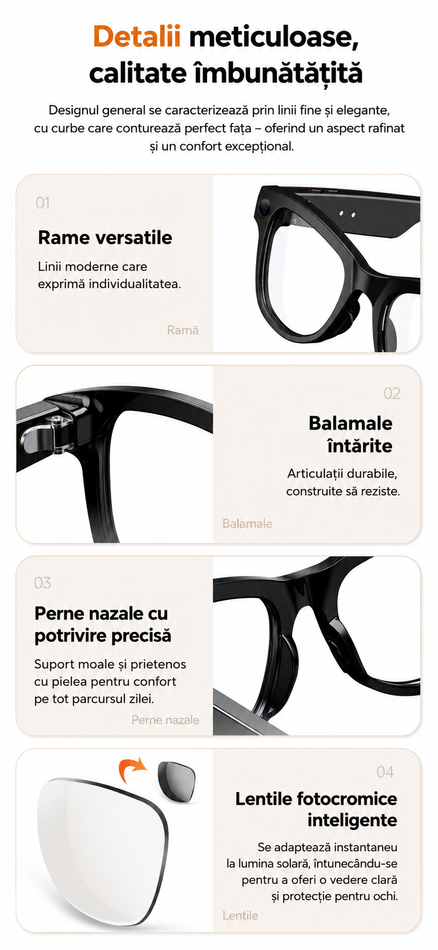 Ochelari Inteligenti AI GBV Logic GS 5MAX cu husa de incarcare, Camera Sony 8MP 4K HD, Traducere in Timp Real, Asistent AI, Apeluri Bluetooth 5.3, Microfon Dual, Lentile Fotocromatice, Husa Power Bank 3600mAh, IP54