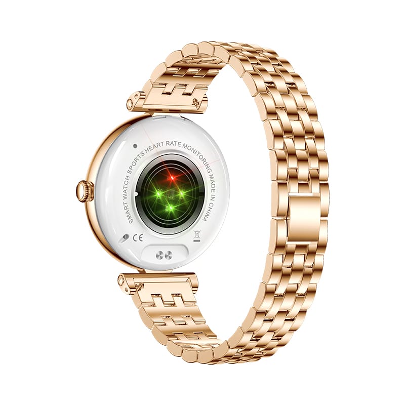 Smartwatch Dama GBV Logic AK73 Auriu, AMOLED 1.28 Inch, Apel Bluetooth, Monitorizare Puls, Oxigen Sange, Somn, IP68, 2 Curele, Android & iPhone