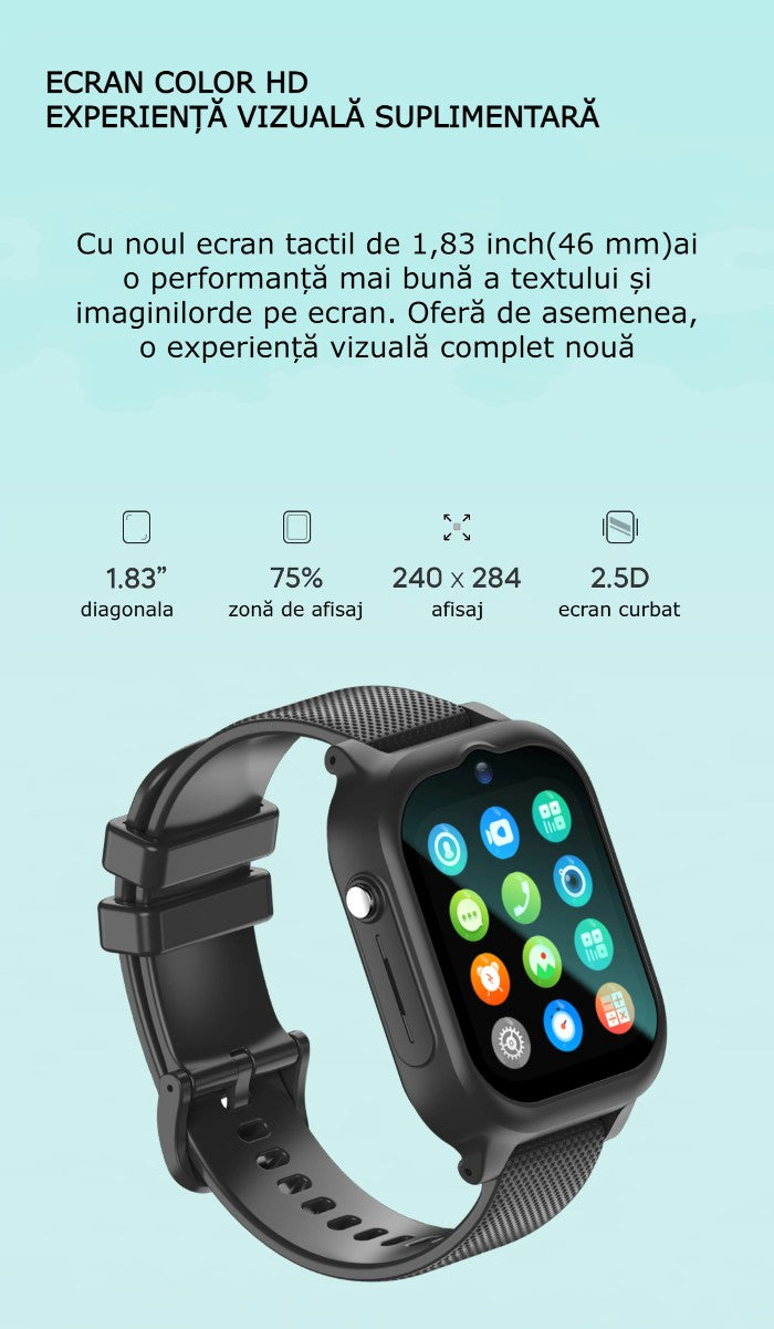 Smartwatch Copii 4G cu SIM GBV LOGIC, Apel Video, localizare GPS, Control Parental,buton SOS, Ecran Tactil 1.83 Inch, Functii de Siguranta, Baterie 700mAh