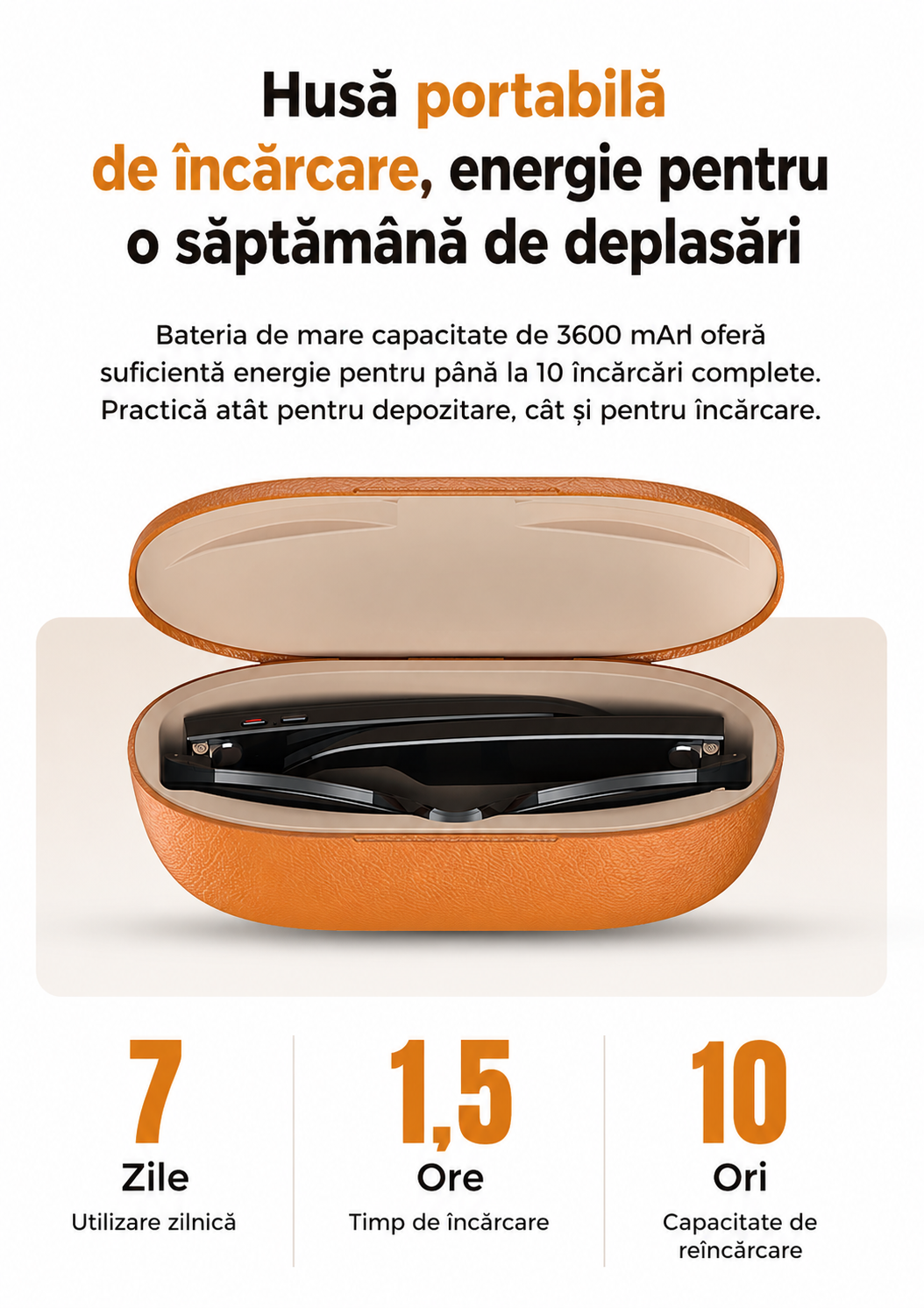 Ochelari Inteligenti AI GBV Logic GS 5MAX cu husa de incarcare, Camera Sony 8MP 4K HD, Traducere in Timp Real, Asistent AI, Apeluri Bluetooth 5.3, Microfon Dual, Lentile Fotocromatice, Husa Power Bank 3600mAh, IP54