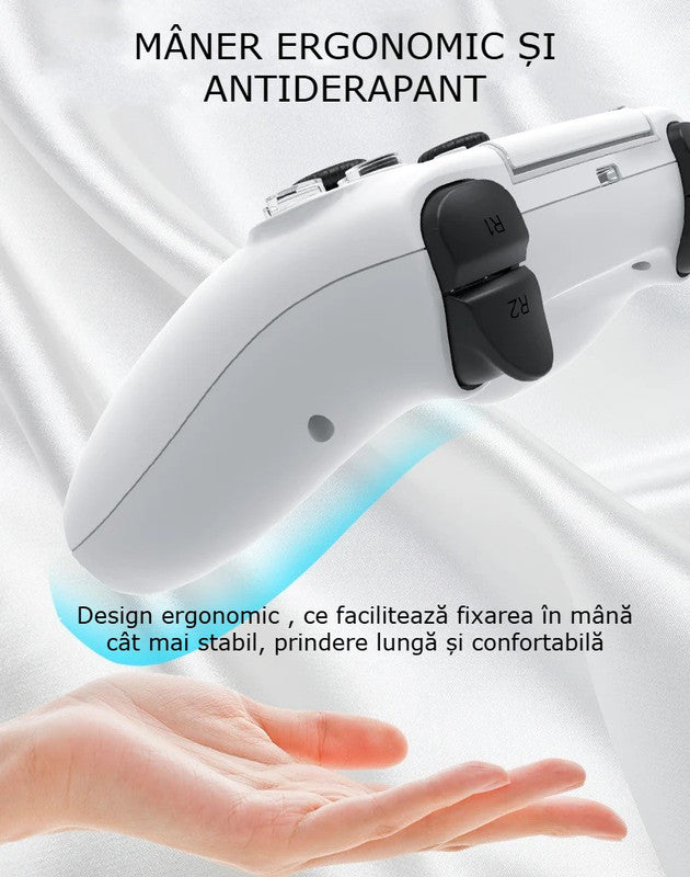 Controller Wireless PS5 GBV Logic P50, alb,  Gamepad Gaming, Functie Turbo, Vibratie Dubla, LED Iluminat, Baterie 600mAh, Compatibil PS5