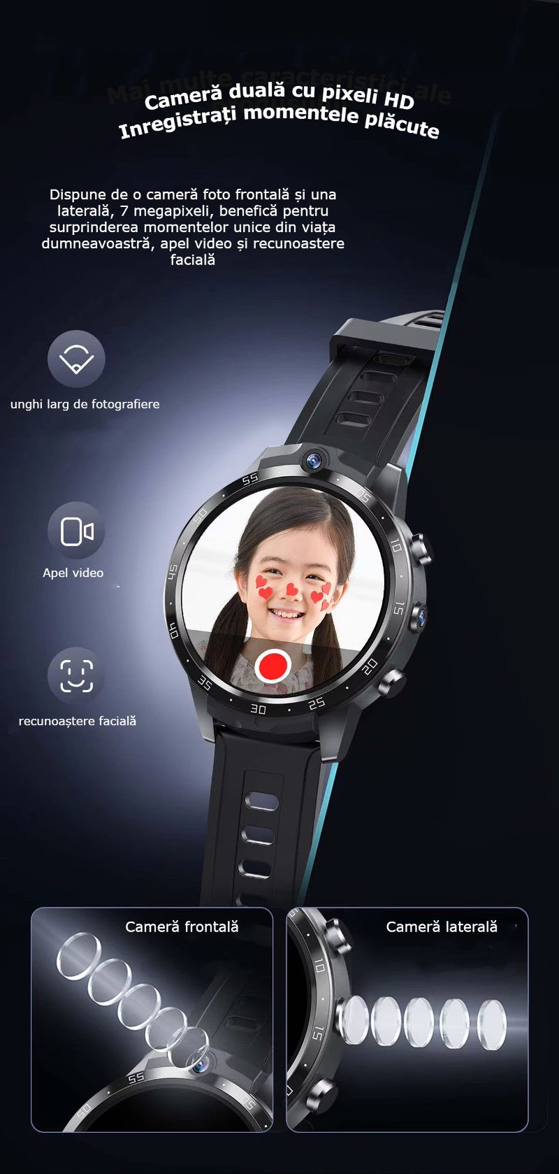 Smartwatch Telefon Android 4G cu SIM GBV LOGIC X600S, 16GB Memorie, Camera Duala 7MP+7MP, Ecran AMOLED, Apel Video, WiFi, Baterie 650mAh